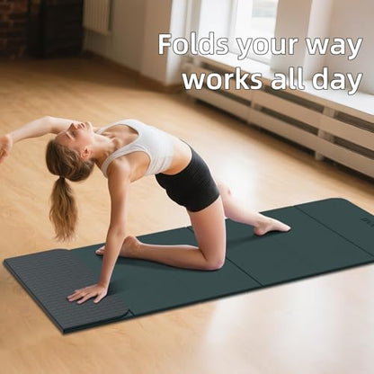 Foldable Yoga Mat 0.32 inches Thick(8mm), SGS Certified POE Material, Non Slip, 71 x 24 inches, Foldable for Travel, Pilates, Camping, Environmental Sports Mat, Odorless