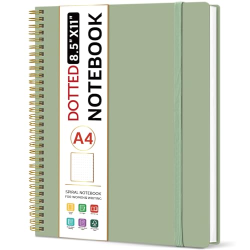 Taja Spiral Dotted Notebook, 8.5"x11" Notebooks for Work, Large A4 Journal for Women & Men, Dotted Journal, Journaling Notebook for Writing, Plastic Cover Spiral Journal, Green - color: B-Green, style: B - Dotted