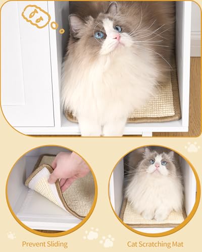 Hzuaneri Cat Litter Box Enclosure,Hidden Litter Box Furniture with Storage, Large Wooden Cabinet with Sisal Mat, Modern Cat Washroom for Living Room, Bedroom, Entryway, White CB01513W - color: White
