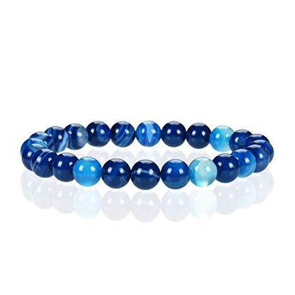 Cherry Tree Collection - Small, Medium, Large Sizes - Gemstone Beaded Bracelets For Women and Men - 8mm Round Beads - color: Lace Agate Blue, size: Small