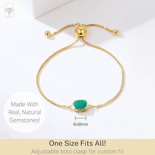 MAX + STONE 18K Gold Over Silver Gemstone Bracelets for Women | Hypoallergenic Birthstone Bracelet | Anti Tarnish Gold Plated Sterling Silver Bracelets for Women - color: Emerald