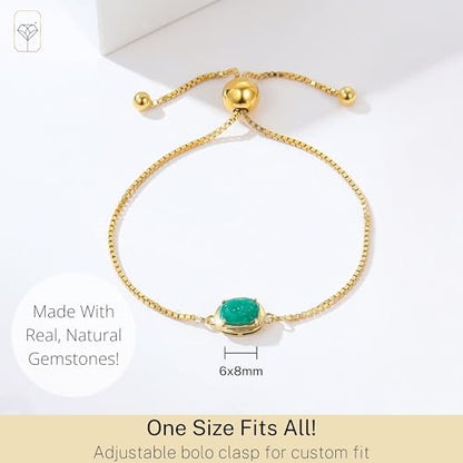 MAX + STONE 18K Gold Over Silver Gemstone Bracelets for Women | Hypoallergenic Birthstone Bracelet | Anti Tarnish Gold Plated Sterling Silver Bracelets for Women - color: Emerald