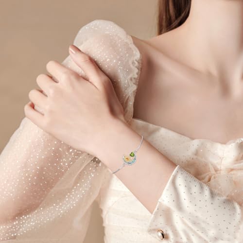 925 Sterling Silver Moon and Sun Star Adjustable Link Bracelet for Women with 12 Month Birthstone Birthday Jewelry - style: 08 - Aug.