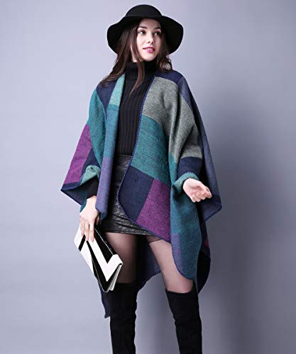 Women's Shawls and Wraps Open Front Poncho Cape Winter Sweater - color: A3-purple