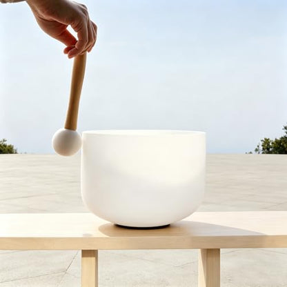 Hye-eun 432Hz White Frosted Crystal Singing Bowls Set 7-12Inch 7PCS Quartz Chakra Sound Bowls for Meditation Sound Healing Yoga Reiki with 2 Purple Carrying Bags - color: 7-12inch 432hz White 7pcs