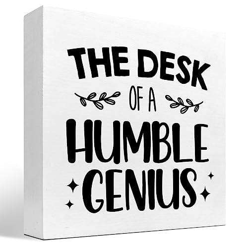 Funny Wooden Box Sign, Humble Genius Humorous Wooden Decor, Plaque for Home Farmhouse Office Desk Shelf - style: Humble