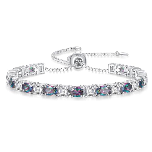 Sterling Silver Birthstone Bracelets for Women White Gold Tennis Bracelets Adjustable Chain 6-9 Inchs Jewelry Hypoallergenic Anniversary Birthday Gifts for Women Mom Wife Her - color: 06-Alexandrite