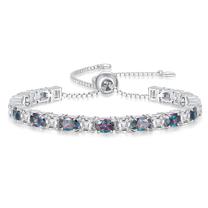Sterling Silver Birthstone Bracelets for Women White Gold Tennis Bracelets Adjustable Chain 6-9 Inchs Jewelry Hypoallergenic Anniversary Birthday Gifts for Women Mom Wife Her - color: 06-Alexandrite