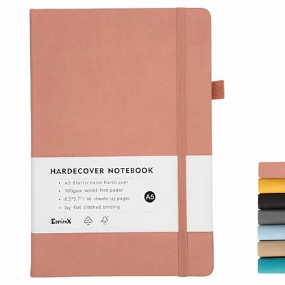 Hardcover Journal Notebook, 192 Pages A5 Lined College Ruled Paper, Journal for Women/Writing, Notebooks for Work/School, 100GSM, 5.7" x 8.5" (Pink) - color: Pink