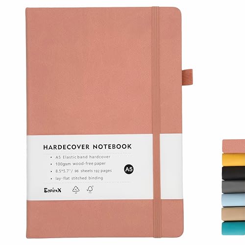 Hardcover Journal Notebook, 192 Pages A5 Lined College Ruled Paper, Journal for Women/Writing, Notebooks for Work/School, 100GSM, 5.7" x 8.5" (Pink) - color: Pink