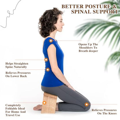 Meditation Bench with Cushion Foldable Ergonomic Bamboo Kneeling Stool Seiza Bench Wooden Meditation Stool Chair Zen Lotus Yoga Stool Floor Sitting Prayer Bench Removable Pillow - color: Light Grey