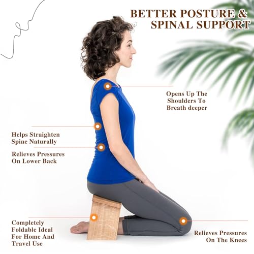 Meditation Bench with Cushion Foldable Ergonomic Bamboo Kneeling Stool Seiza Bench Wooden Meditation Stool Chair Zen Lotus Yoga Stool Floor Sitting Prayer Bench Removable Pillow - color: Black-1