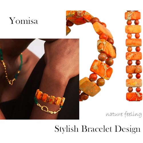 Yomisa Boho Beaded Bracelets for Women,Natural Chakra Turquoise Stone Jasper Bead Bracelet for Womens,Bohemian Handmade Stretch Beads Friendship Bracelets,Healing Trendy Western Jewelry Gifts - color: Orange Imperial Stone Bead