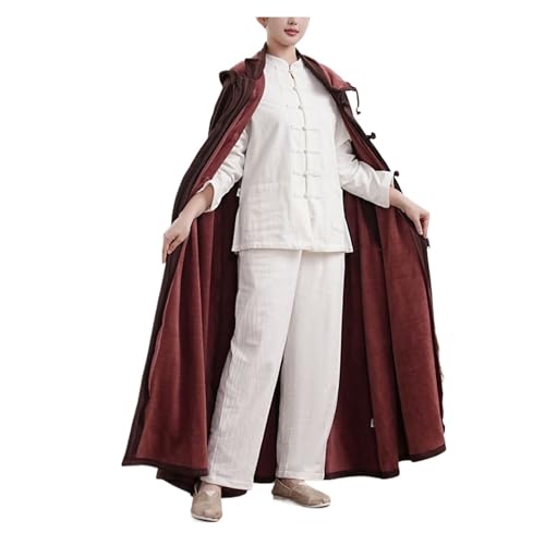 Meditation Hooded Cloak Coat Women Men Unisex Loose-Fit Prayer Robe Plush Comfortable Warm Clothing - color: Coffee, size: Large