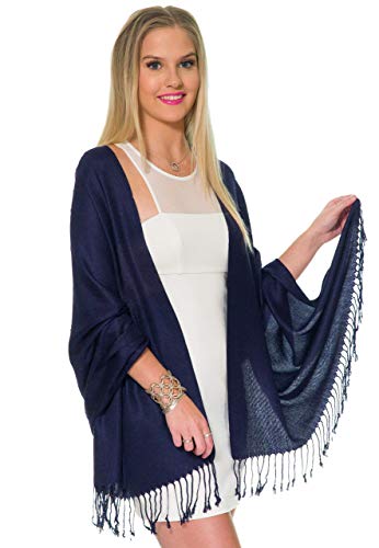 Pashmina Shawls and Wraps for Evening Dresses, Large Soft Pashminas Wedding Shawl - color: Navy Deep Blue