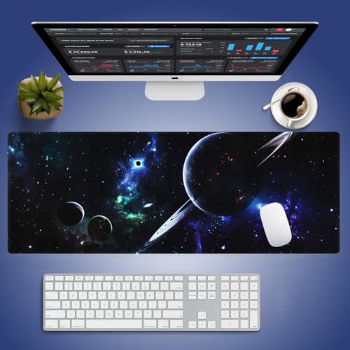 Extra Large Gaming & Office Mouse Pad (31.5" x 11.8") – Space Planets Navy Blue Galaxy, Premium Anti-Slip XXL Desk Mat with Durable Stitched Edges - color: Design WKLXD035