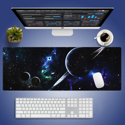 Extra Large Gaming & Office Mouse Pad (31.5" x 11.8") – Space Planets Navy Blue Galaxy, Premium Anti-Slip XXL Desk Mat with Durable Stitched Edges - color: Design WKLXD035
