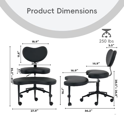 Meditation Chair with Wheels, Ergonomic Criss Cross Chair, Adjustable ADHD Floor Sitting Chair, Swivel Cross Legged Office Chair with High Back, Kneeling Posture Chair, Pu Leathe,Black - color: （pu Leathe）black