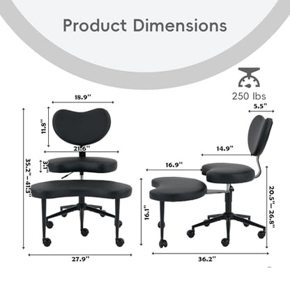 Meditation Chair with Wheels, Ergonomic Criss Cross Chair, Adjustable ADHD Floor Sitting Chair, Swivel Cross Legged Office Chair with High Back, Kneeling Posture Chair, Pu Leathe,Black - color: （pu Leathe）black