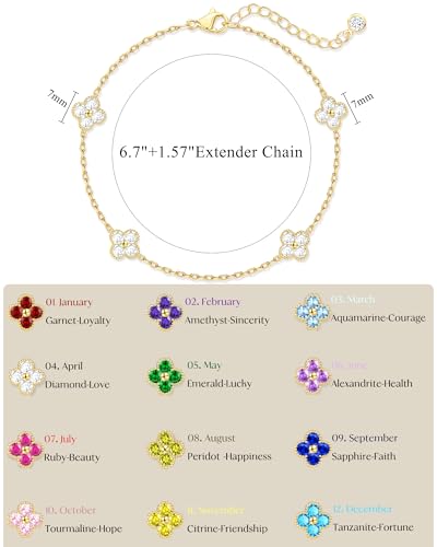 Birthstone Gold Clover Bracelet Dainty 14K Gold Plated Cute Friendship Stackable Bracelets for Women No Tarnish Trendy Charm Best Friend Bracelet Stack for Birthday Jewelry - color: 04. April(Diamond)