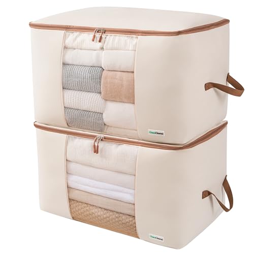 Chaos Cleared Canvas Storage Bags Designer Organizer for Comforters 2 Pack – Seasonal Storage for Pillows, Blankets, Linens & Garments – Foldable Design with Zip & Window, Moth-Proof Space Saver - size: Comforter Bag 2 Pack