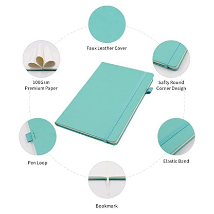 Lined Journal Notebooks with Pen Loop, Hardcover Notebook Journal for Work, 100Gsm Premium Thick Paper with Inner Pocket, Medium 5.7"x8.4", （Cyan, Ruled） - color: Cyan