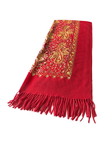 Urban CoCo Women's Embroidered Oversize Tassel Shawl Scarf Wraps for Women - color: #3-red