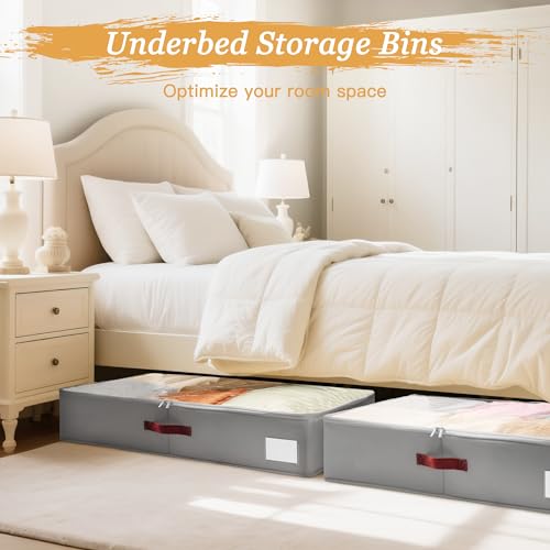 Criusia Under Bed Storage Bins with Clear PVC Lids – 2 Pack Large Underbed Organizers with Heavy-Duty Handles, Reinforced with 800G PP Panels & 80G Non-Woven Fabric – Waterproof & Foldable, Gery - color: 2 Pack Gery