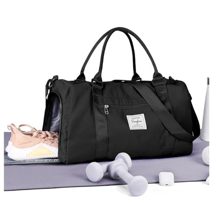 Gym Bags Womens Mens with Shoes Compartment and Wet Pocket Travel Duffel Bag for Women for Plane Sport Gym Tote Bags Swimming Yoga Small Waterproof Weekend Overnight Carry on Bag Hospital Holdalls - color: A4-Black