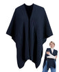 MissShorthair Knit Shawl Wraps for Women Boho Crochet Shawls Cape Open Front Cardigan - color: Navy Blue