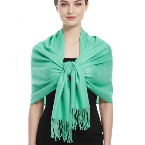 Peach Couture Women’s Pashmina Shawl Wrap – Warm Long Large Scarf for Evening Dress, Bridesmaid, Wedding & Bridal Wear - color: Aqua