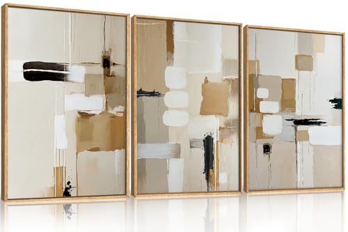 Large Abstract Beige Framed Canvas Wall Art Set, Neutral Textures Wall Decor, Warm Minimalist Shapes Wall Painting, Modern Neutral Art Prints for Living Room, Bedroom, Office - 24"X36"X3 - color: Beige Abstract Wall Art, size: 24"L x 36"W