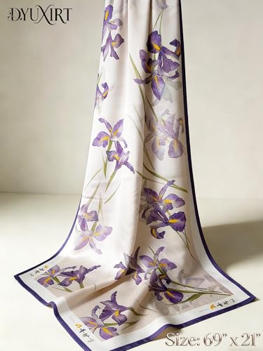 100% Mulberry Silk Oversized Women’s Sun-Shielding Shawl Formal Evening Neckwear Featherlight Airy - color: N13-violet Bloom Scarf（69" X 21"inch）