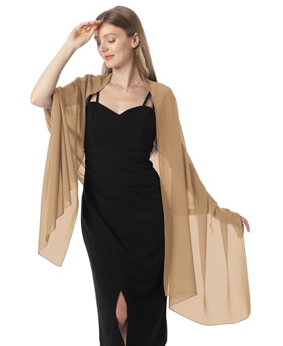 Chiffon Shawls and Wraps for Evening Dresses Women Elegant Soft Scarf Bridal Scarve Wedding Stole - color: Camel, size: Plus Size