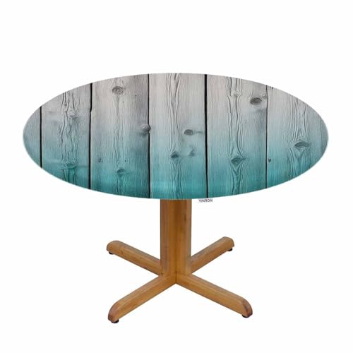 Plank Round Table Cloth Rustic Antique Teal Blue Aged Wooden Elastic Edged Table Cover Fade and Stain Resistant Table Cloths Easy to Clean Fits Tables 40-44" Diameter - color: Plank