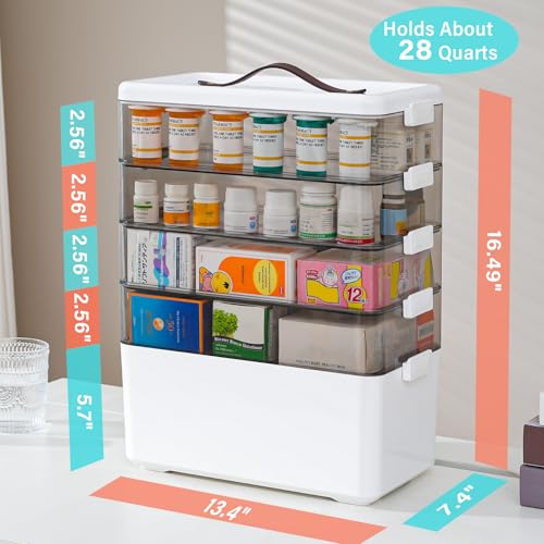 Homaigie Extra Tall 5-Tier Medicine Cabinet Organizer for Upright Medicine Bottles Organizer, Portable Medicine Storage Box with Leather Handle, Empty First Aid Kit Container for Home, Travel - size: 5 Tier