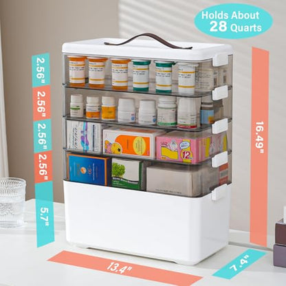 Homaigie Extra Tall 5-Tier Medicine Cabinet Organizer for Upright Medicine Bottles Organizer, Portable Medicine Storage Box with Leather Handle, Empty First Aid Kit Container for Home, Travel - size: 5 Tier