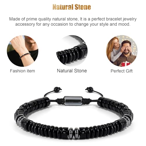 VIBILIA Healing Crystal Bracelets Beaded Bracelets for Men Women Natural Stone Adjustable Bracelets Unique Gifts for Father Son Grandfather Brother Friend - color: Obsidian