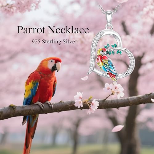 Hummingbird/Phoenix/Owl/Dove/Flamingo/Raven/Blue Jay/Cardinal/Peacock/Eagle/Parrot/Robin Necklace for Women 925 Sterling Silver Bird Pendant Necklace Animal Jewelry Gift for Mother Wife - style: Parrot Necklace