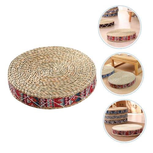 minkissy Woven Round Meditation Cushion 30cm Diameter X 7cm Height Natural Straw Floor Pillow Japanese Style Indoor Seating Pad for Yoga and Zen Practice