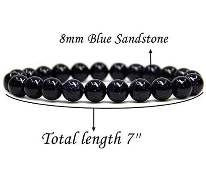 Angelstones Handmade Natural Healing Gemstone 8mm Round Beads Stretch Crystal Bracelet 7 Inch Unisex - color: Blue Goldstone