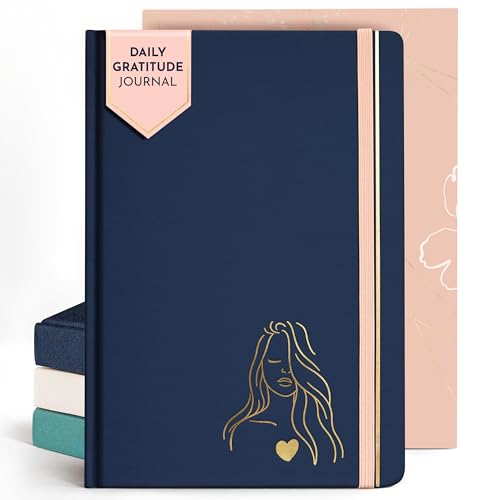 Premium Gratitude Journal for Women – 6 Month Guided Daily Prompts – Hardcover, 249 Pages, Lay Flat, 100gsm Paper, Gift Boxed – Affirmation, Self Care Gifts for Women, Mindfulness, Wellness - color: Gratitude - Navy