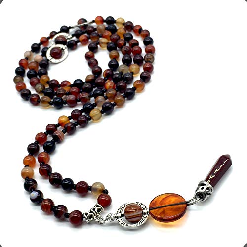 Mala Prayer Beads - Mala Necklace - Tibetan Mala Prayer Beads Meditation Beads Yoga Necklace - color: NATURAL RED AGATE STONE - 8MM - 108 BEADS