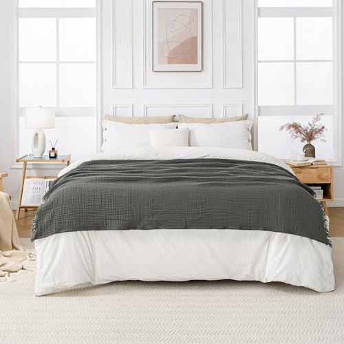 Esterra Muslin Throw Blanket 50x65 Inches Cozy Soft Lightweight Pre-Washed Cotton Blanket, All Season Breathable 4-Layer Gauze Blanket Throw for Sofa Couch Bed, Dusty Olive - color: 12 - Dusty Olive, size: Throw (50"x65")