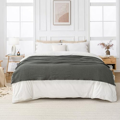 Esterra Muslin Throw Blanket 50x65 Inches Cozy Soft Lightweight Pre-Washed Cotton Blanket, All Season Breathable 4-Layer Gauze Blanket Throw for Sofa Couch Bed, Dusty Olive - color: 12 - Dusty Olive, size: Throw (50"x65")