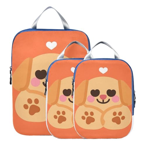Waterproof 3 Set Travel Packing Cubes For Suitcases Polyester Compression Bags for Travel, Pet Cuddle Look (3 Set) - color: Pet Cuddle Look
