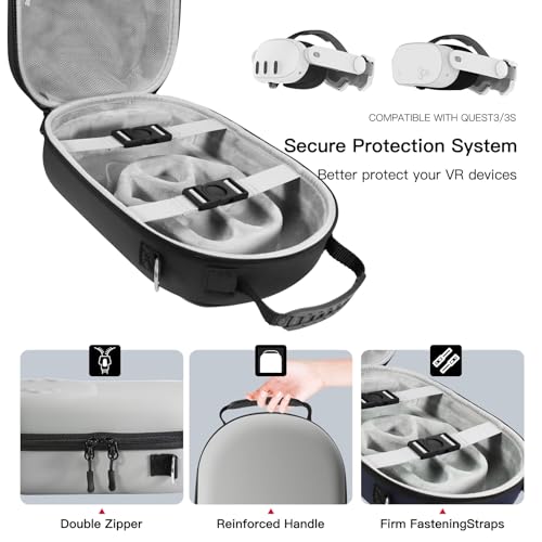 bibuks Hard Carrying Case Compatible with Oculus Meta Quest 3/3S,VR Headset Elite Strap and Touch Controller Accessories Carry Case,Hard Shell Travel Storage Bag (Black) - color: Black