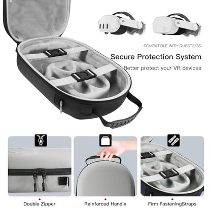bibuks Hard Carrying Case Compatible with Oculus Meta Quest 3/3S,VR Headset Elite Strap and Touch Controller Accessories Carry Case,Hard Shell Travel Storage Bag (Black) - color: Black