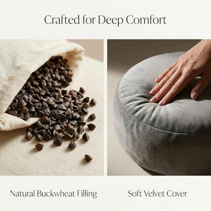 Meditation Cushion Set with Buckwheat Zafu, Breathing Light, Singing Bowl, Eye Pillow & Affirmation Cards – Meditation Kit for Beginners, Mindfulness Gift Set for Stress Relief & Yoga