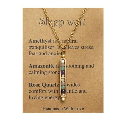 Crystal Intention Necklace for Women – Colorful Gemstone Bar Pendant on Gold Chain with Meaningful Wish Card - style: Sleep Well
